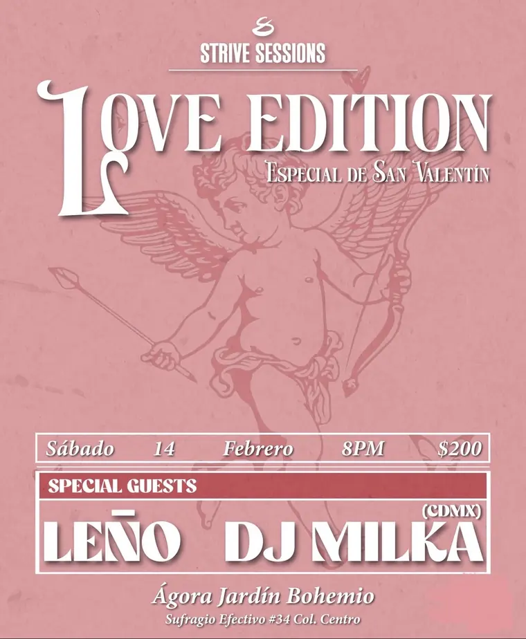 Flyer Strive Sessions Love Edition — Leño y DJ Milka